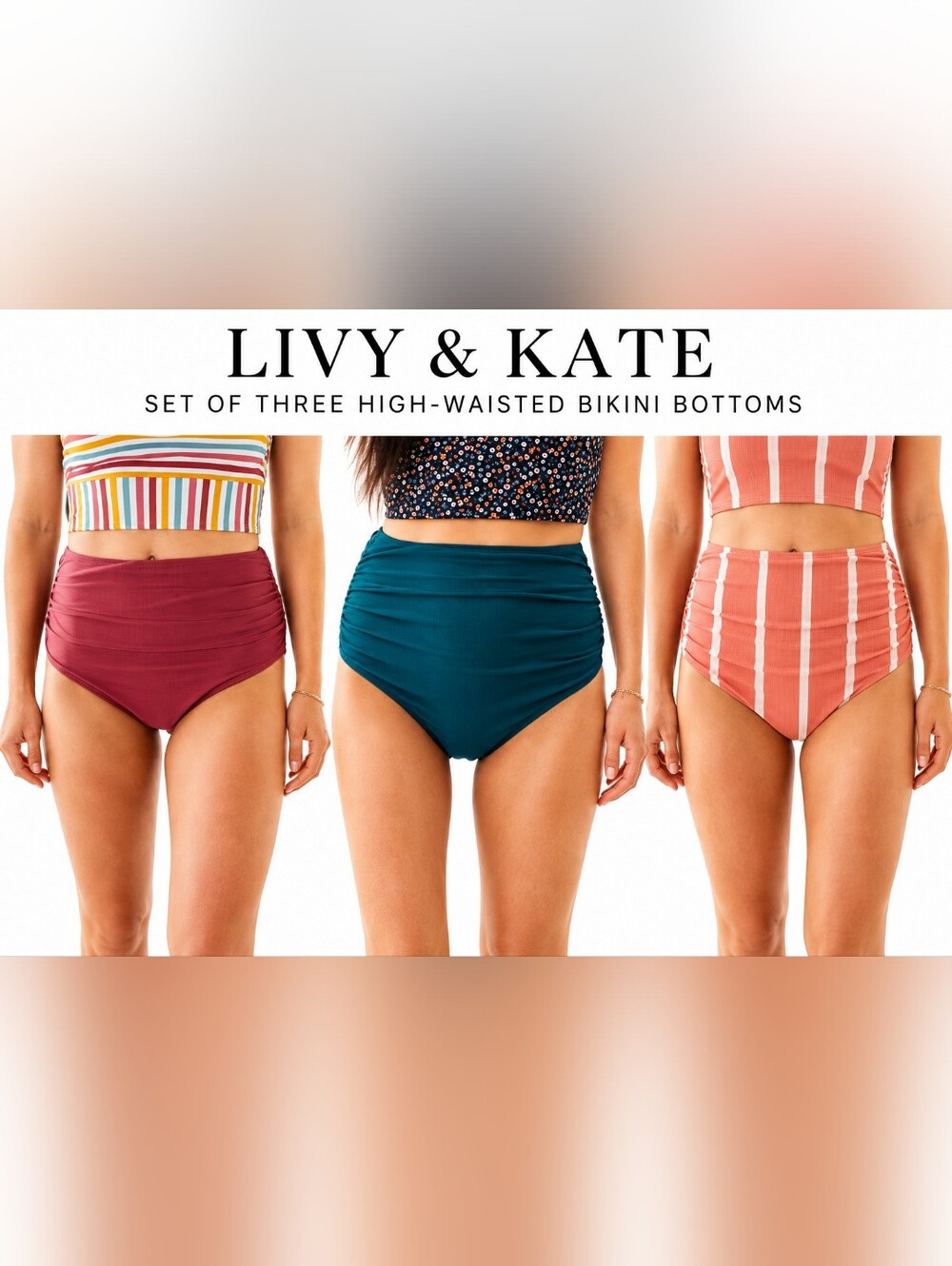 Livy & Kate Set of Three High-Waisted Bikini Bottoms All XS NWT